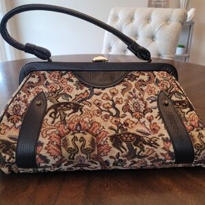 Vintage 1960 Italian Tapestry Elegant Black and Floral Women's Bag